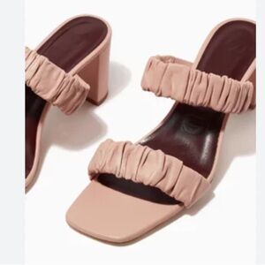 STAUD Ruched Strap Block Heel Mules - Blush